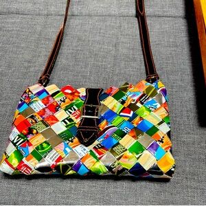 Nahui Ollin Multicolor Crossbody Bag. Quality suede strap, hardy zipper.